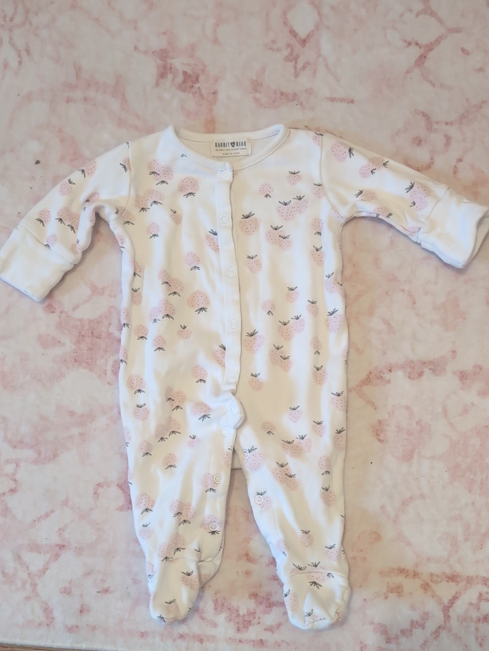 Pink Strawberry Print Baby Sleeper 0-3mth